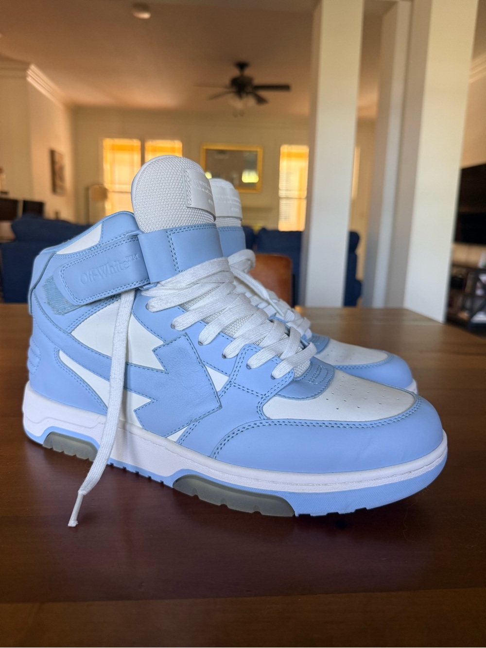 Off-White Out Of Office Mid Leather men High-Top Sneakers White Baby Blue 13 46